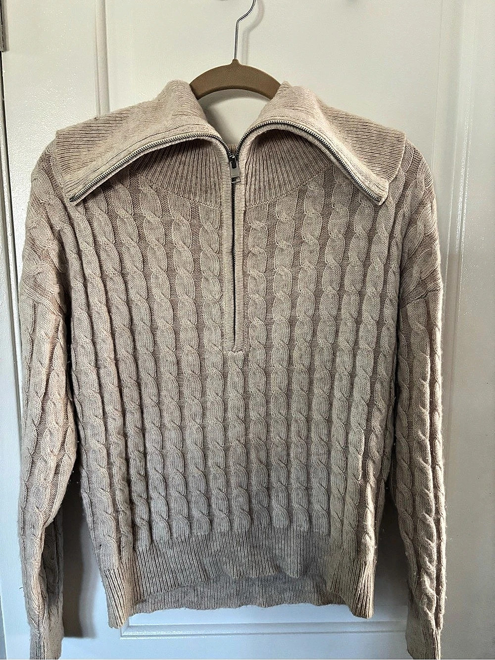 FRAME Cable Knit Half-Zip Sweater in Cream Size Small